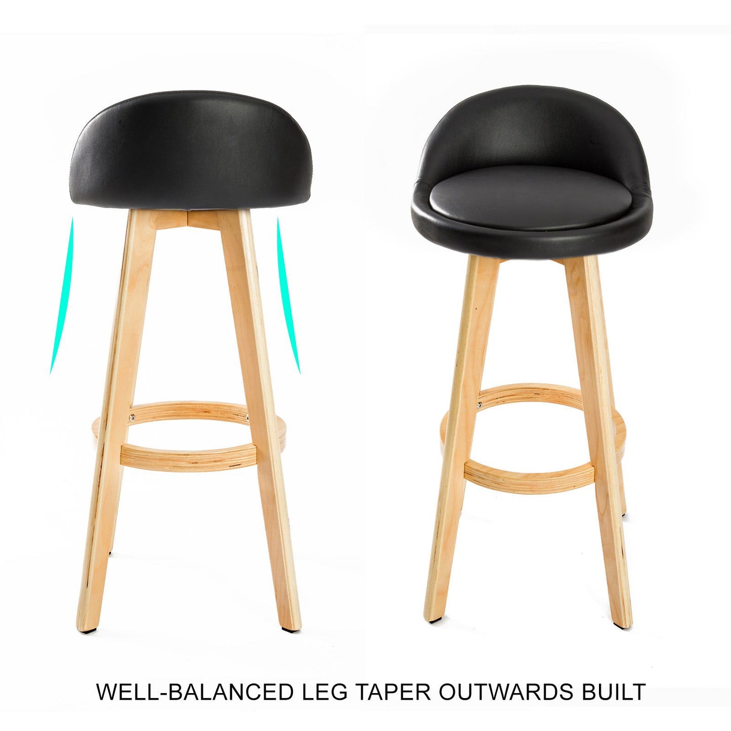 2X Wooden Bar Stool Dining Chair Leather LEILA 72cm BLACK - Cosy Abode