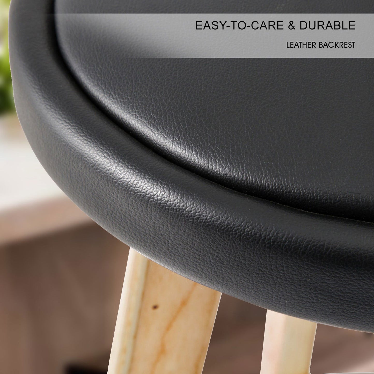 2X Wooden Bar Stool Dining Chair Leather LEILA 72cm BLACK - Cosy Abode