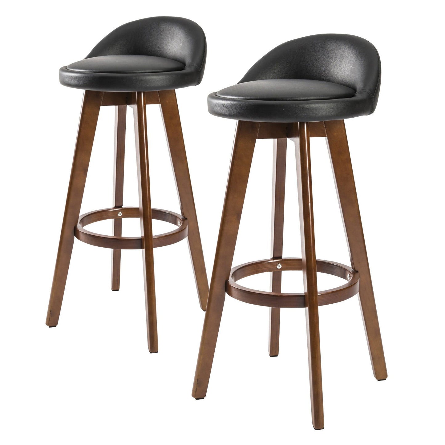 2X Wooden Bar Stool Dining Chair Leather LEILA 72cm BLACK BROWN - Cosy Abode