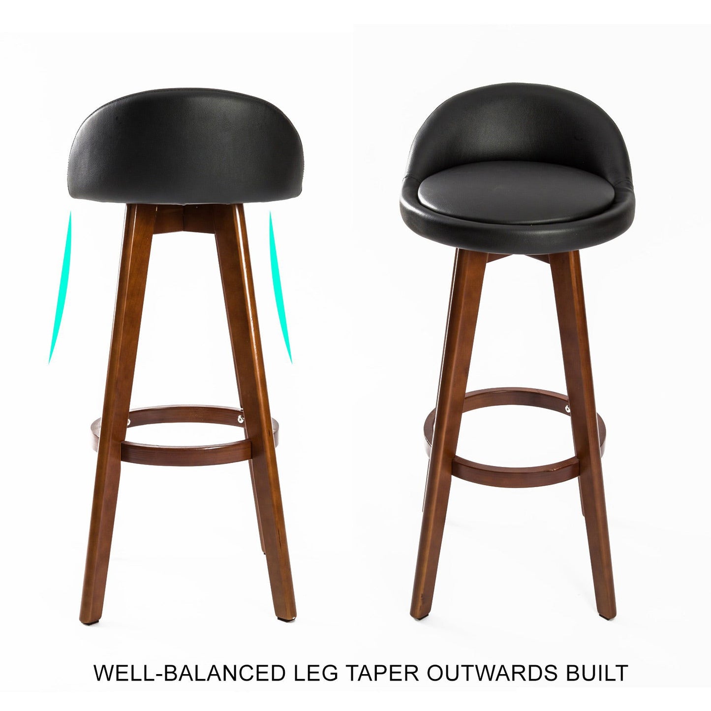 2X Wooden Bar Stool Dining Chair Leather LEILA 72cm BLACK BROWN - Cosy Abode