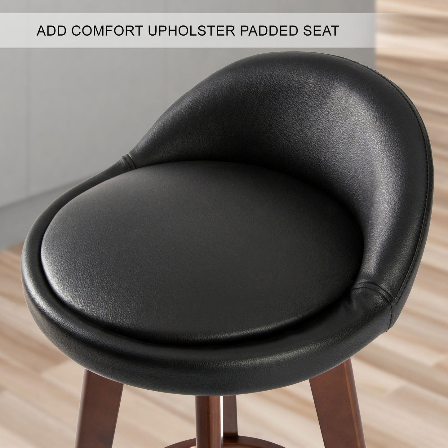 2X Wooden Bar Stool Dining Chair Leather LEILA 72cm BLACK BROWN - Cosy Abode