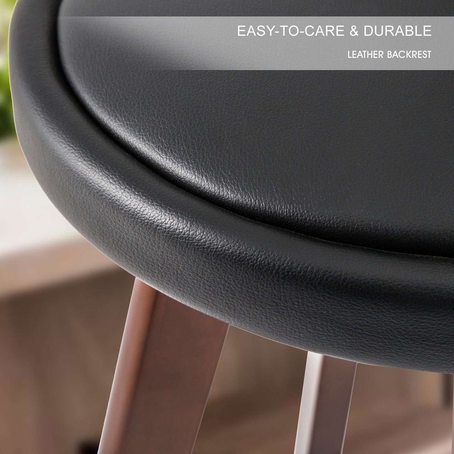 2X Wooden Bar Stool Dining Chair Leather LEILA 72cm BLACK BROWN - Cosy Abode