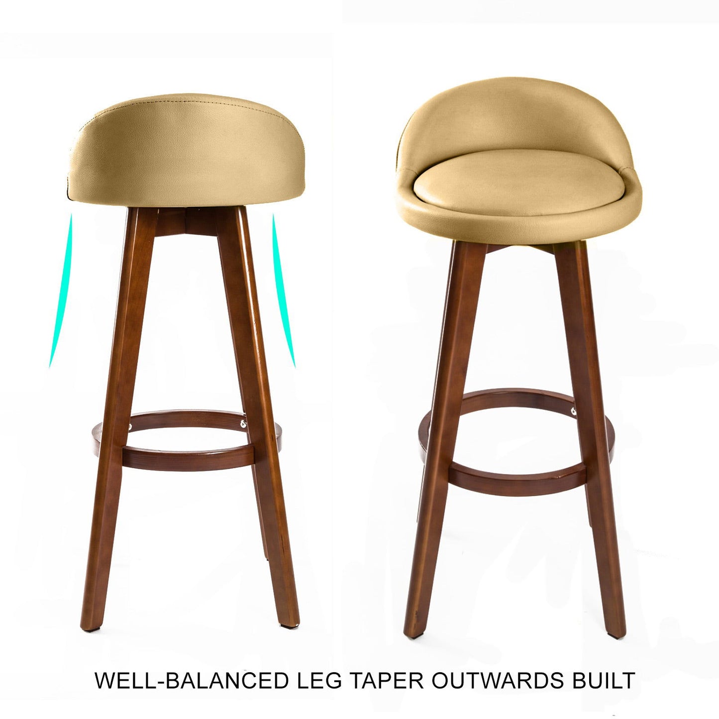 2X Wooden Bar Stool Dining Chair Leather LEILA 72cm COFFEE BROWN - Cosy Abode