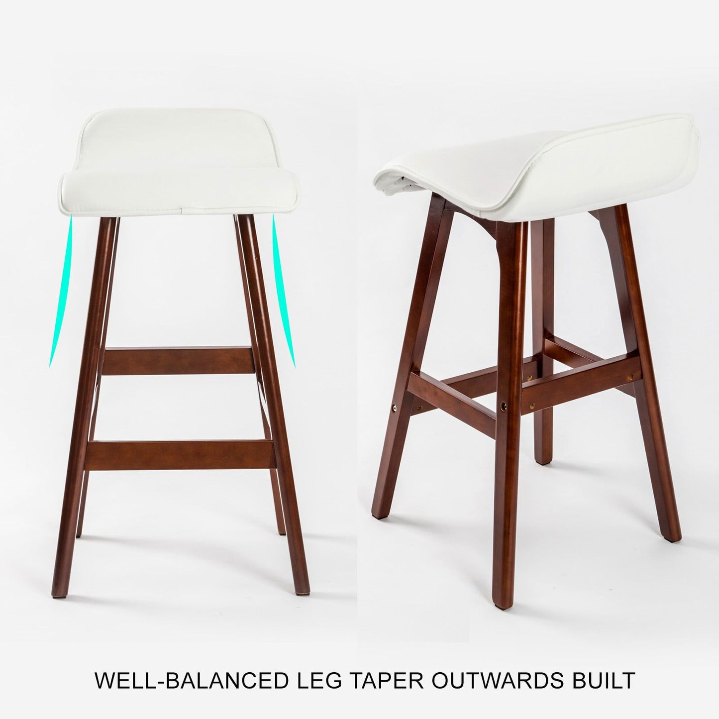 2X Wooden Bar Stool Dining Chair Leather SOPHIA 65cm WHITE BROWN - Cosy Abode