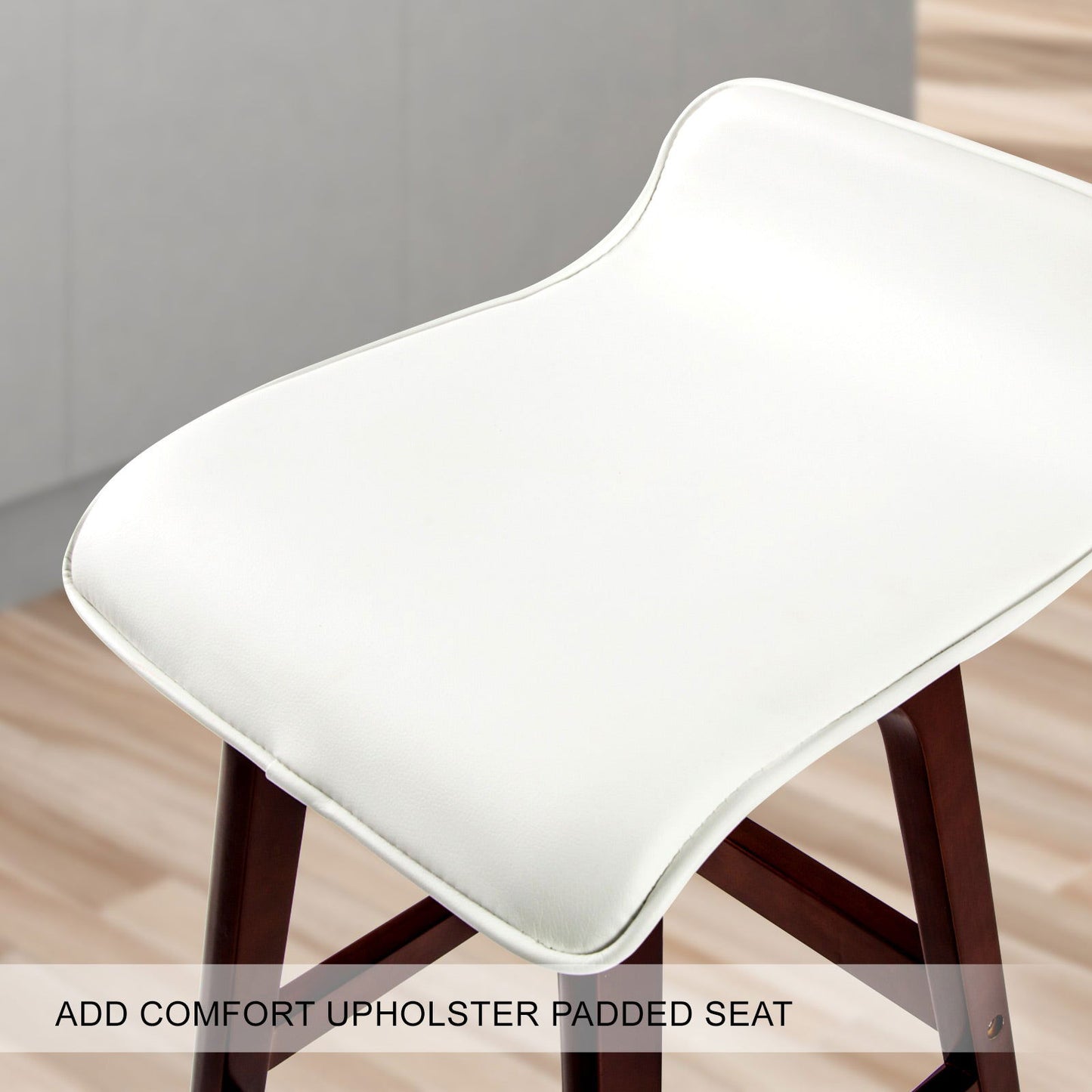2X Wooden Bar Stool Dining Chair Leather SOPHIA 65cm WHITE BROWN - Cosy Abode