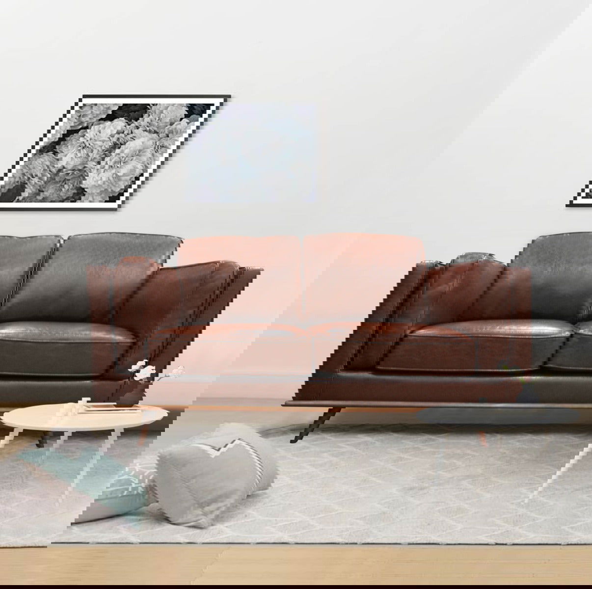 2 Seater Faux Leather Sofa Brown Modern Lounge Set for Living Room Couch with Wooden Frame - Cosy Abode