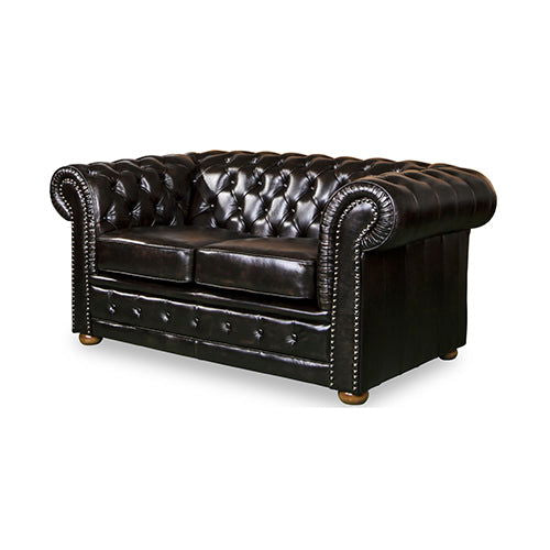 2 Seater Genuine Leather Upholstery Deep Quilting Pocket Spring Button Studding Sofa Lounge Set for Living Room Couch In Brown Colour - Cosy Abode