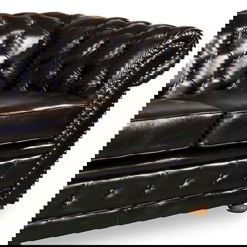 2 Seater Genuine Leather Upholstery Deep Quilting Pocket Spring Button Studding Sofa Lounge Set for Living Room Couch In Brown Colour - Cosy Abode