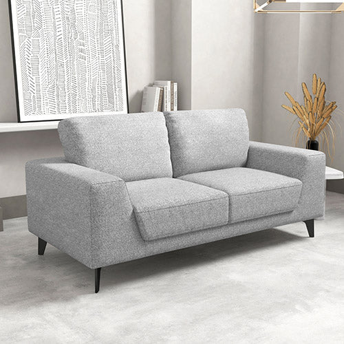 2 Seater Sofa Light Grey Fabric Lounge Set for Living Room Couch with Solid Wooden Frame Black Legs - Cosy Abode