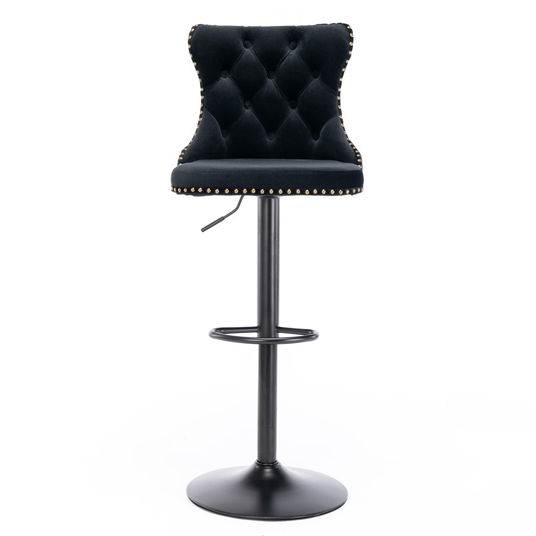 2x Height Adjustable Swivel Bar Stool Velvet Nailhead Barstool with Footrest - Cosy Abode