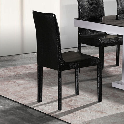 2x Steel Frame Black Leatherette Medium High Backrest Dining Chairs with Wooden legs - Cosy Abode