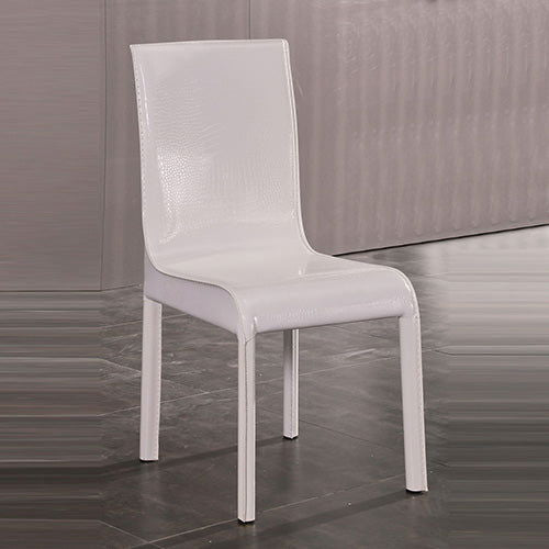 2x Steel Frame White Leatherette Medium High Backrest Dining Chairs with Wooden legs - Cosy Abode