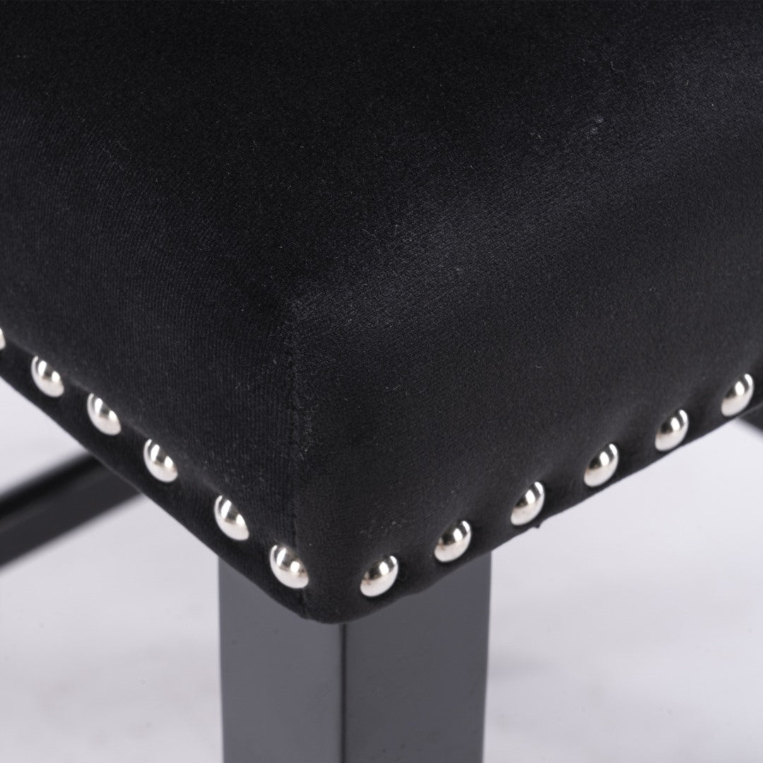 2x Velvet Upholstered Button Tufted Bar Stools with Wood Legs and Studs-Black - Cosy Abode