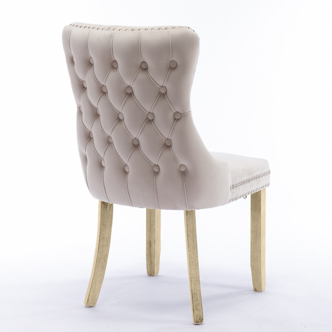 2x Velvet Upholstered Dining Chairs Tufted Wingback Side Chair with Studs Trim Solid Wood Legs for Kitchen - Cosy Abode