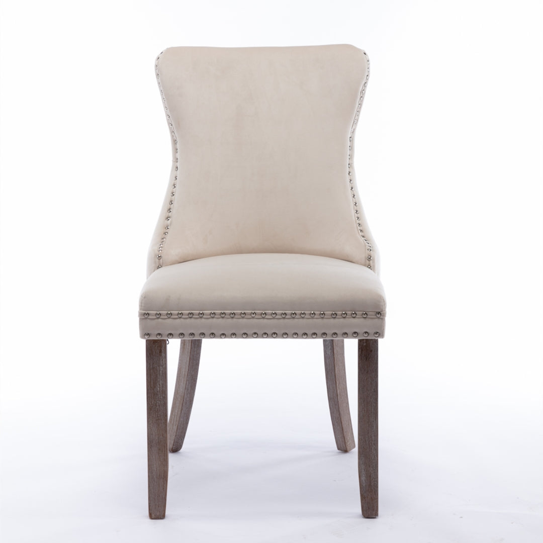 2x Velvet Upholstered Dining Chairs Tufted Wingback Side Chair with Studs Trim Solid Wood Legs for Kitchen - Cosy Abode