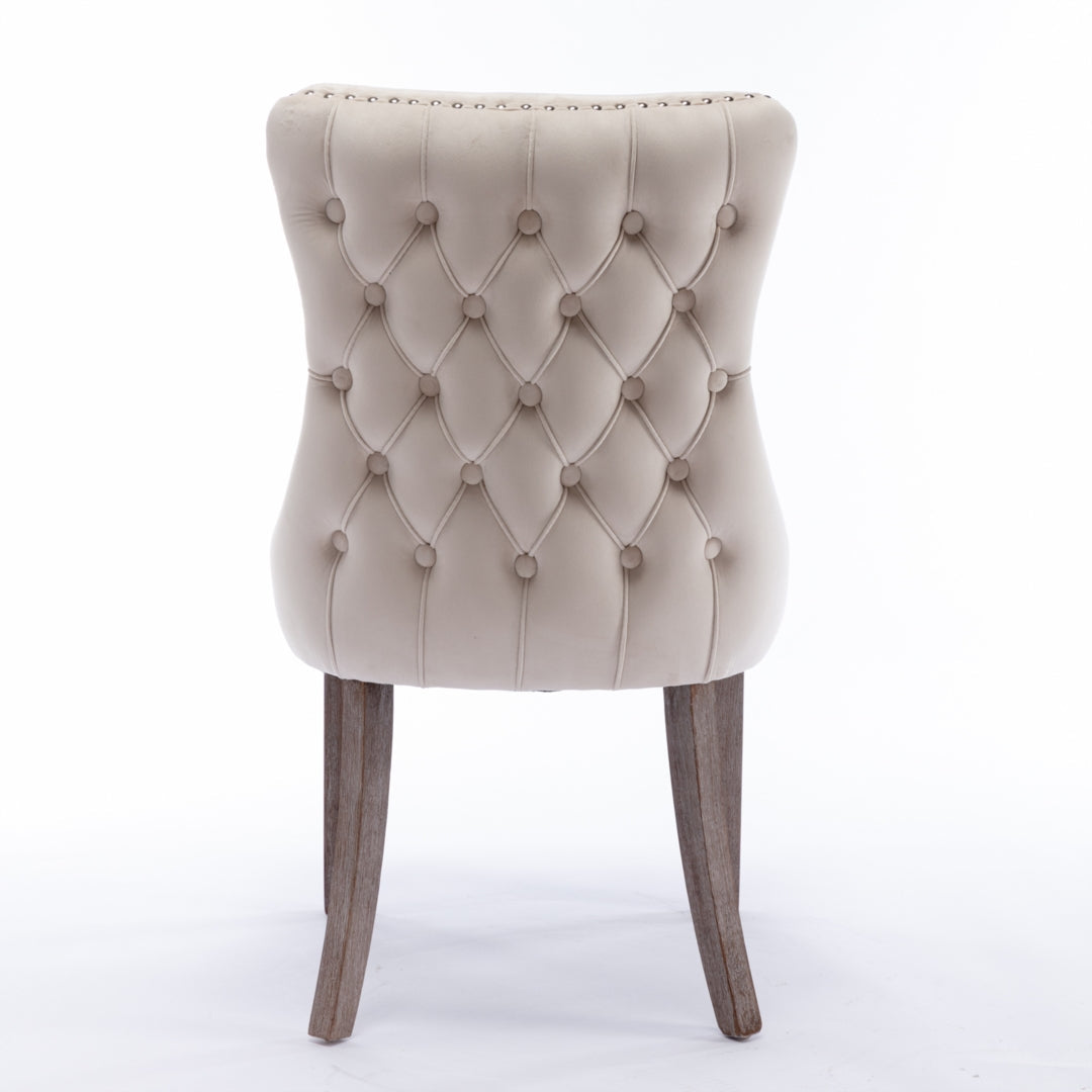 2x Velvet Upholstered Dining Chairs Tufted Wingback Side Chair with Studs Trim Solid Wood Legs for Kitchen - Cosy Abode