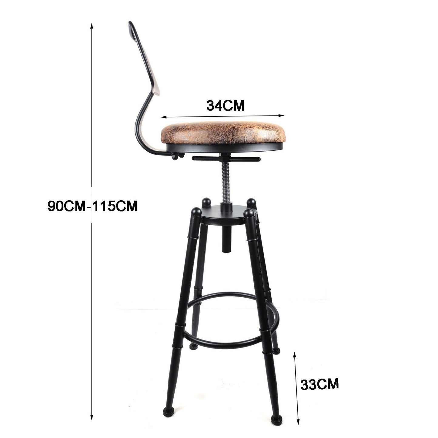 2x Vintage Industrial Rustic Bar Stool Kitchen Stool Swivel Chair Counter Height - Cosy Abode