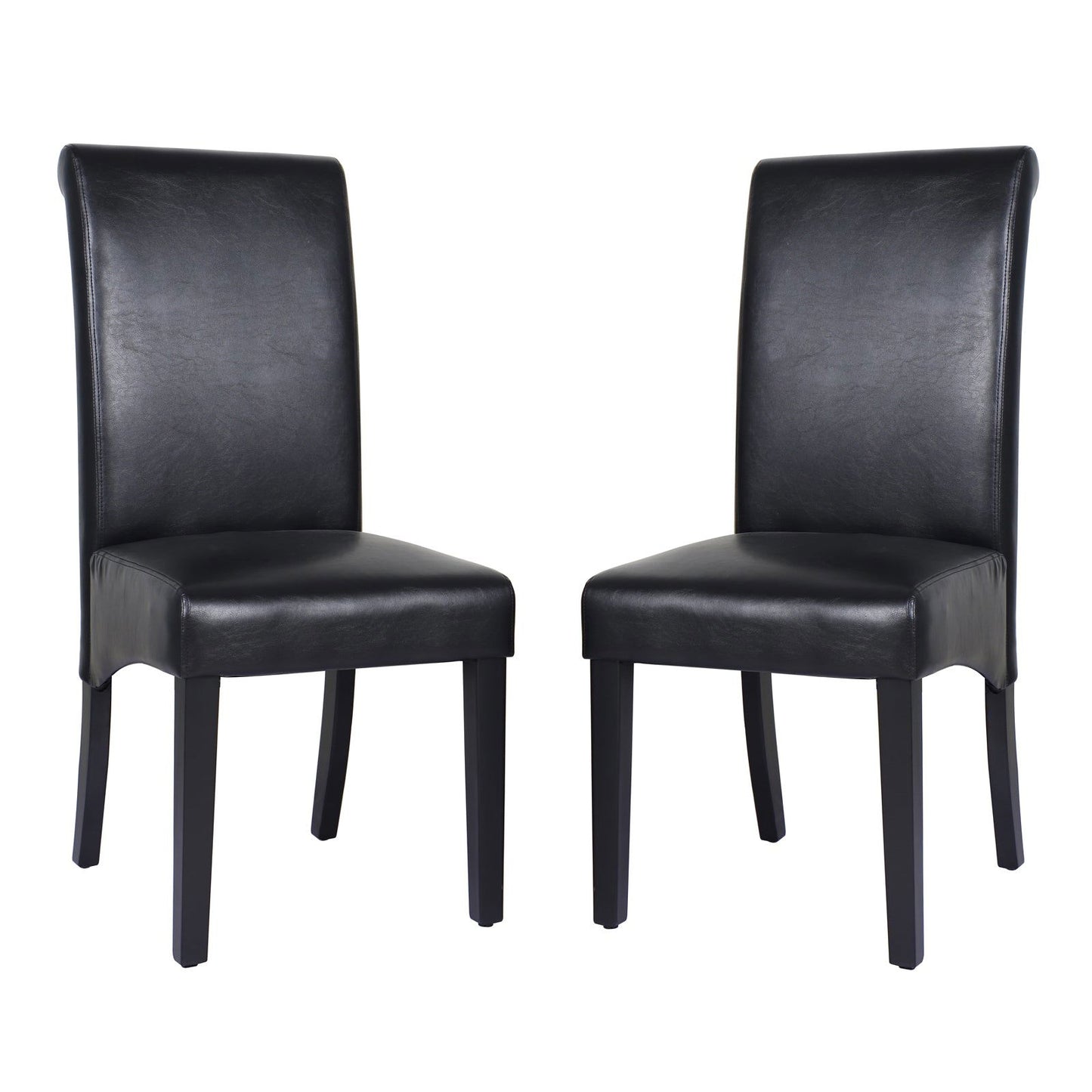 2x Wooden Frame Black Leatherette Dining Chairs with Solid Pine Legs - Cosy Abode