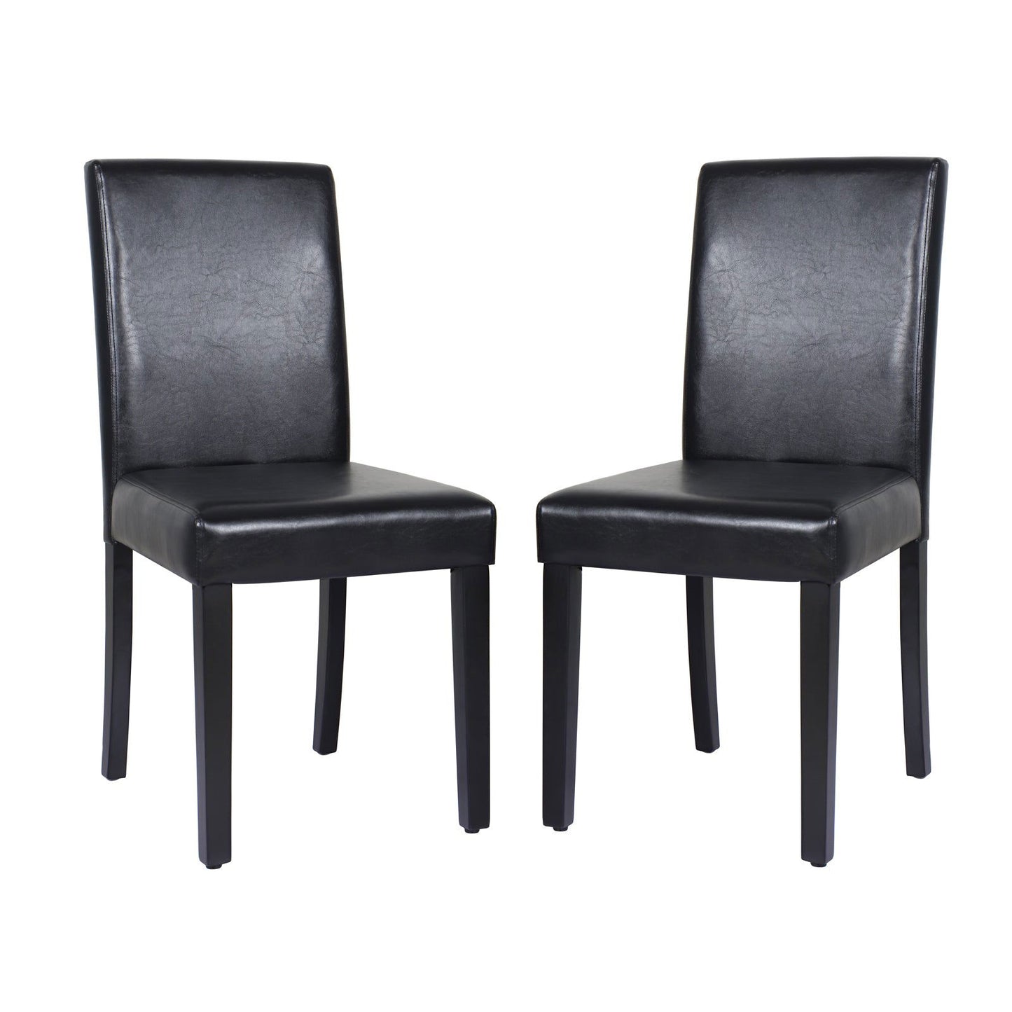 2x Wooden Frame Black Leatherette Dining Chairs with Solid Pine Legs - Cosy Abode