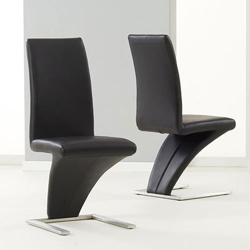 2x Z Shape Black Leatherette Dining Chairs with Stainless Base - Cosy Abode