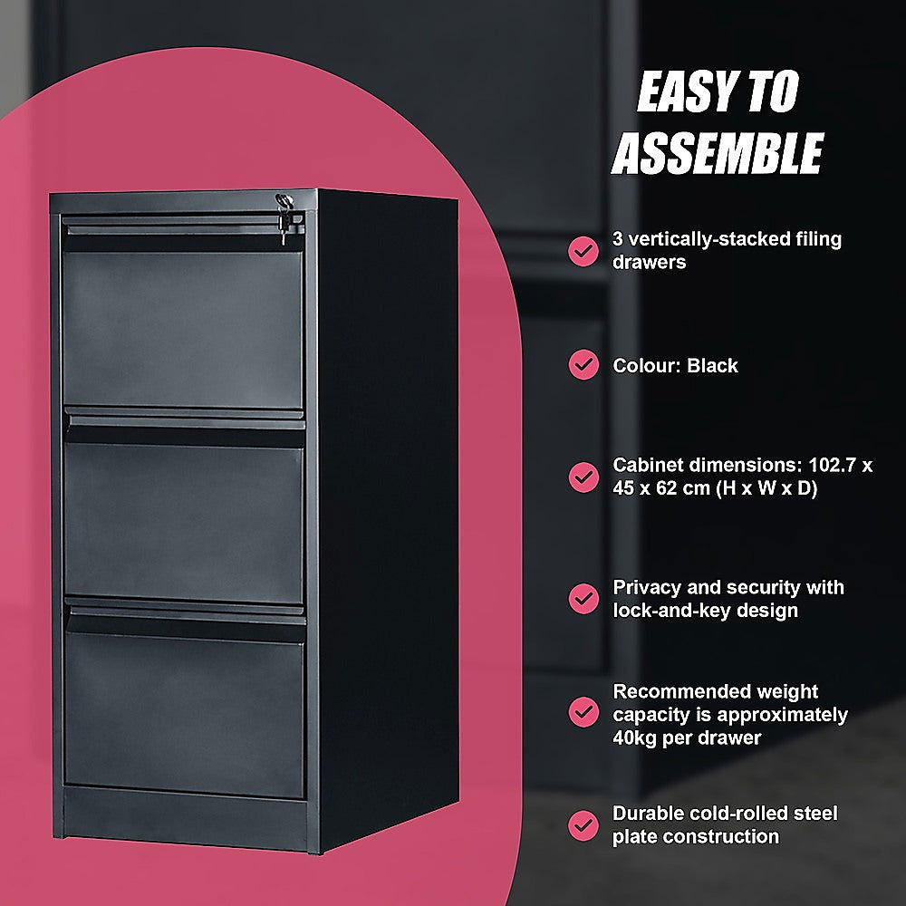 3-Drawer Shelf Office Filing Cabinet - Dark Grey - Cosy Abode