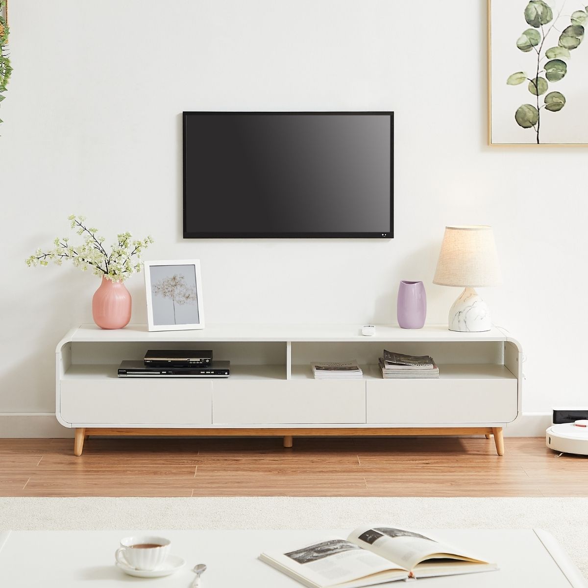 Merlin White Modern Retro TV Unit 180CM - Cosy Abode