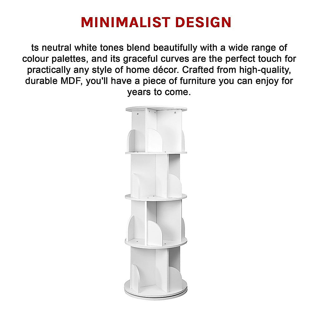 360-degree Rotating 4 Tier Display Shelf Bookcase Organiser - Cosy Abode