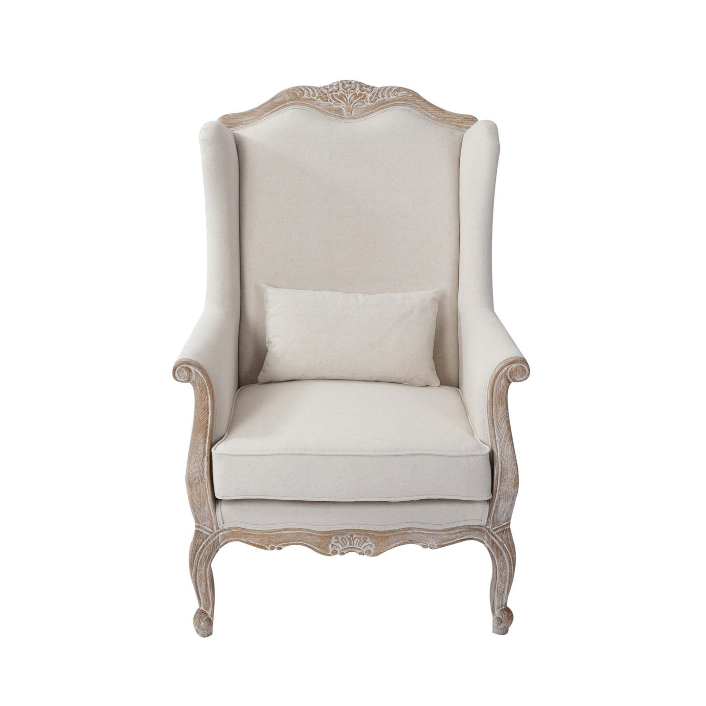 3S+2 XWing Chair Oak Wood White Washed Finish Rolled Armrest Linen Sofa Fabric - Cosy Abode