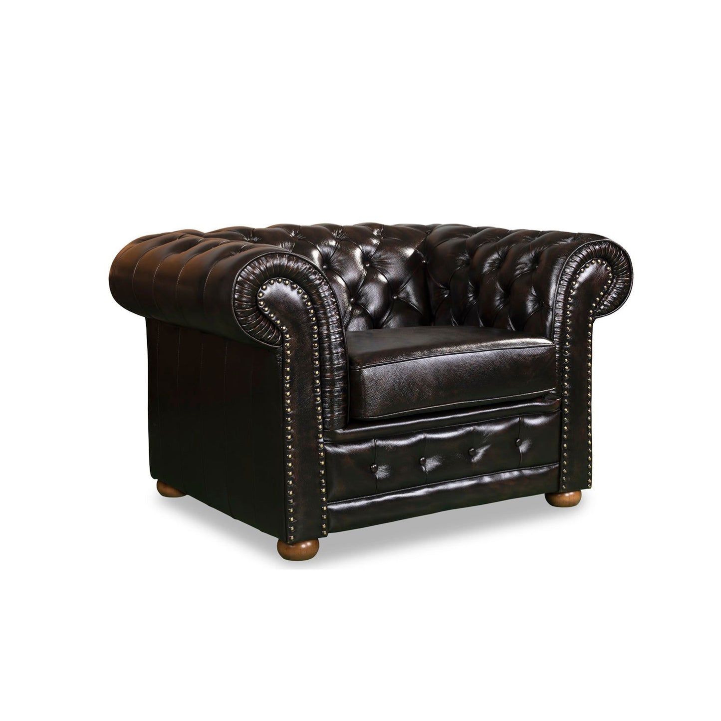 3+2+1 Seater Genuine Leather Upholstery Deep Quilting Pocket Spring Button Studding Sofa Lounge Set for Living Room Couch In Brown Colour - Cosy Abode