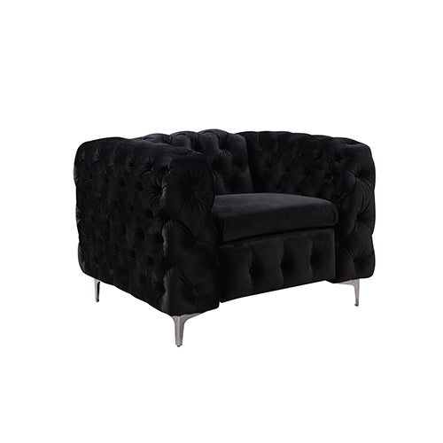 3+2+1 Seater Sofa Classic Button Tufted Lounge in Black Velvet Fabric with Metal Legs - Cosy Abode