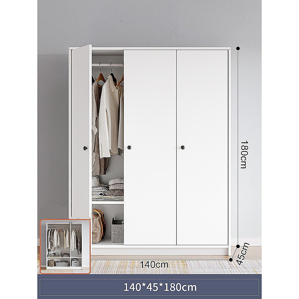 3 Door Wardrobe Bedroom Cupboard Closet Storage Cabinet Organiser - Cosy Abode