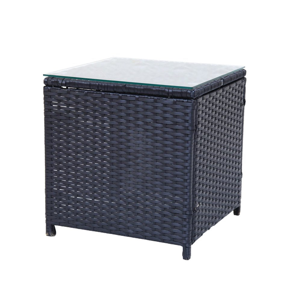 3 Pc Rattan Outdoor Furniture Set with Table - Black - Cosy Abode