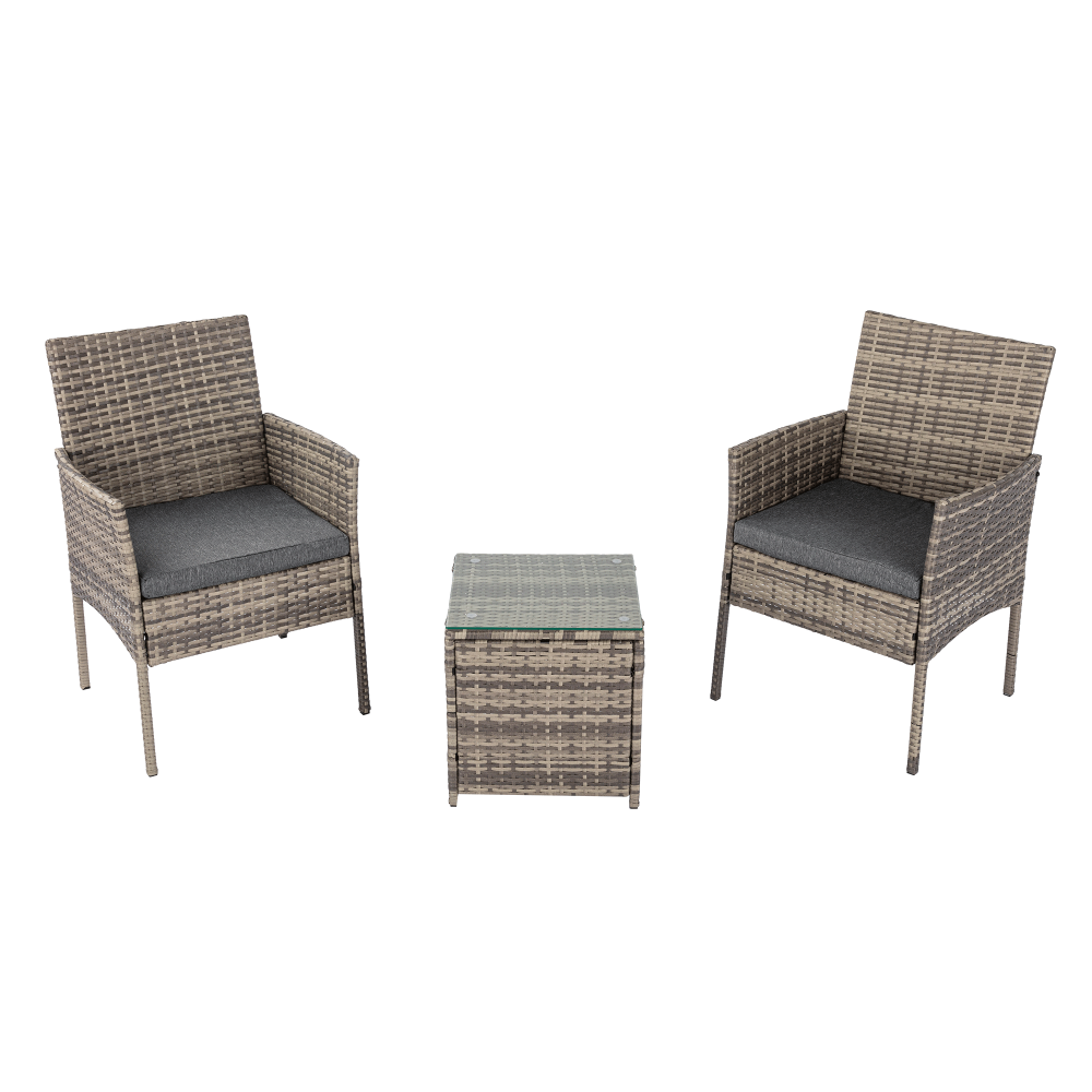 3 Pc Rattan Outdoor Furniture Set with Table - Mixed Grey - Cosy Abode