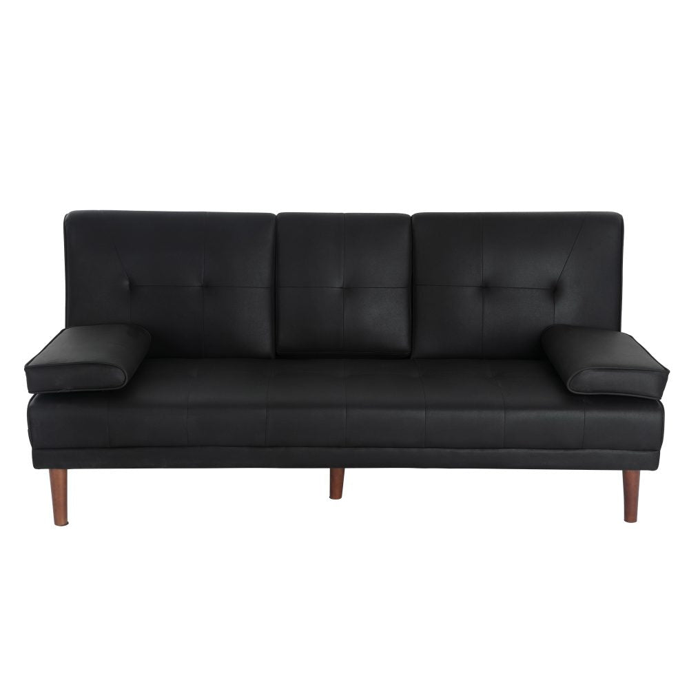 3 Seater Adjustable Sofa Bed With Cup Holder Black - Cosy Abode