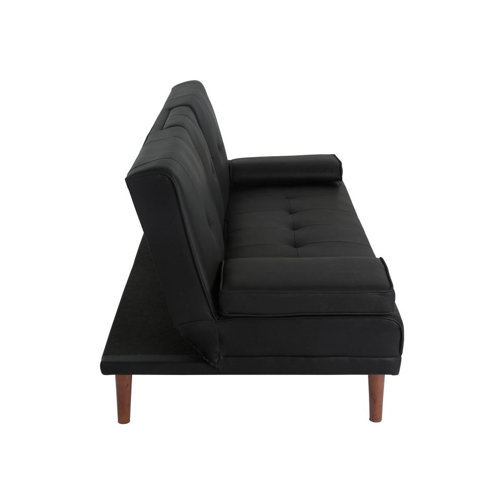 3 Seater Adjustable Sofa Bed With Cup Holder Black - Cosy Abode
