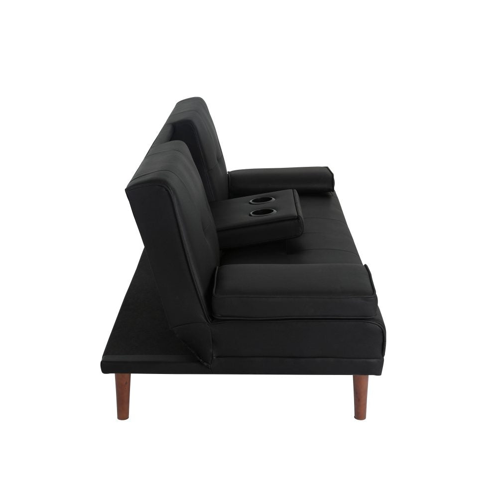 3 Seater Adjustable Sofa Bed With Cup Holder Black - Cosy Abode