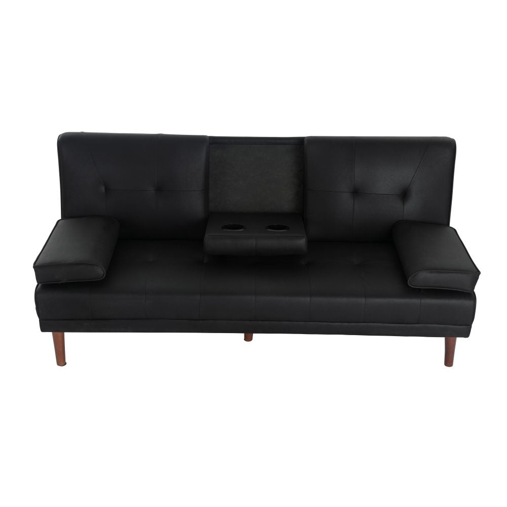 3 Seater Adjustable Sofa Bed With Cup Holder Black - Cosy Abode