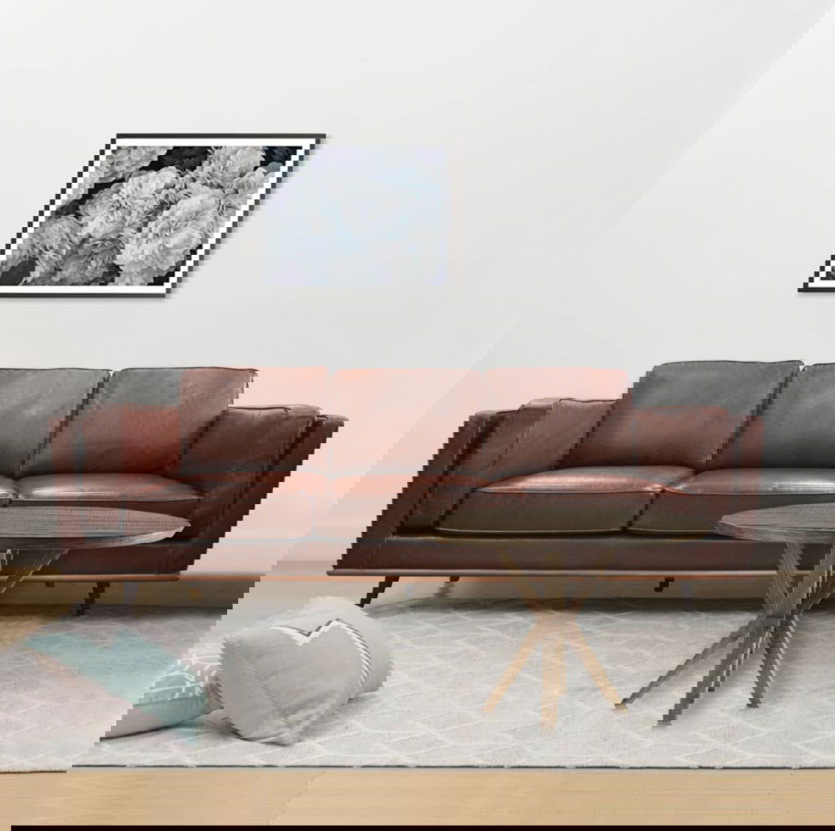 3 Seater Faux Sofa Brown Lounge Set for Living Room Couch with Wooden Frame - Cosy Abode