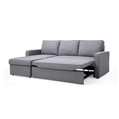 3 Seater Sofa Bed with pull Out Storage Corner Chaise Lounge Set in Grey - Cosy Abode