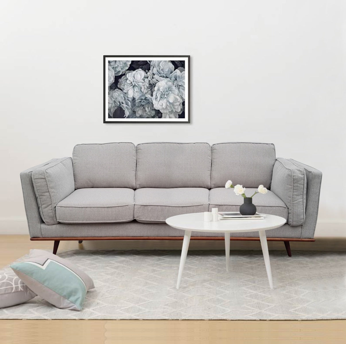 3 Seater Sofa Beige Fabric Modern Lounge Set for Living Room Couch with Wooden Frame - Cosy Abode