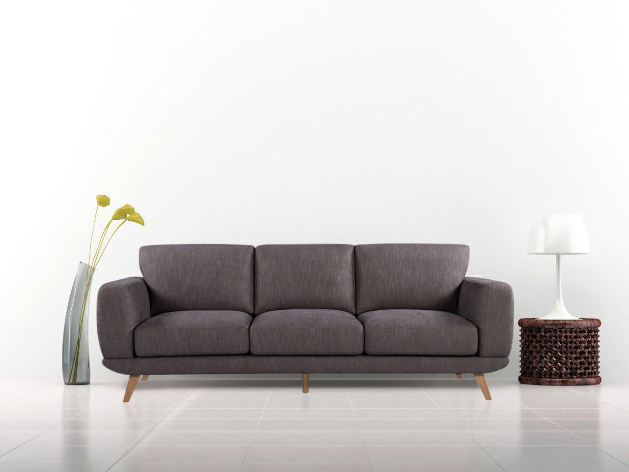 3 Seater Sofa Brown Fabric Lounge Set for Living Room Couch with Solid Wooden Frame - Cosy Abode