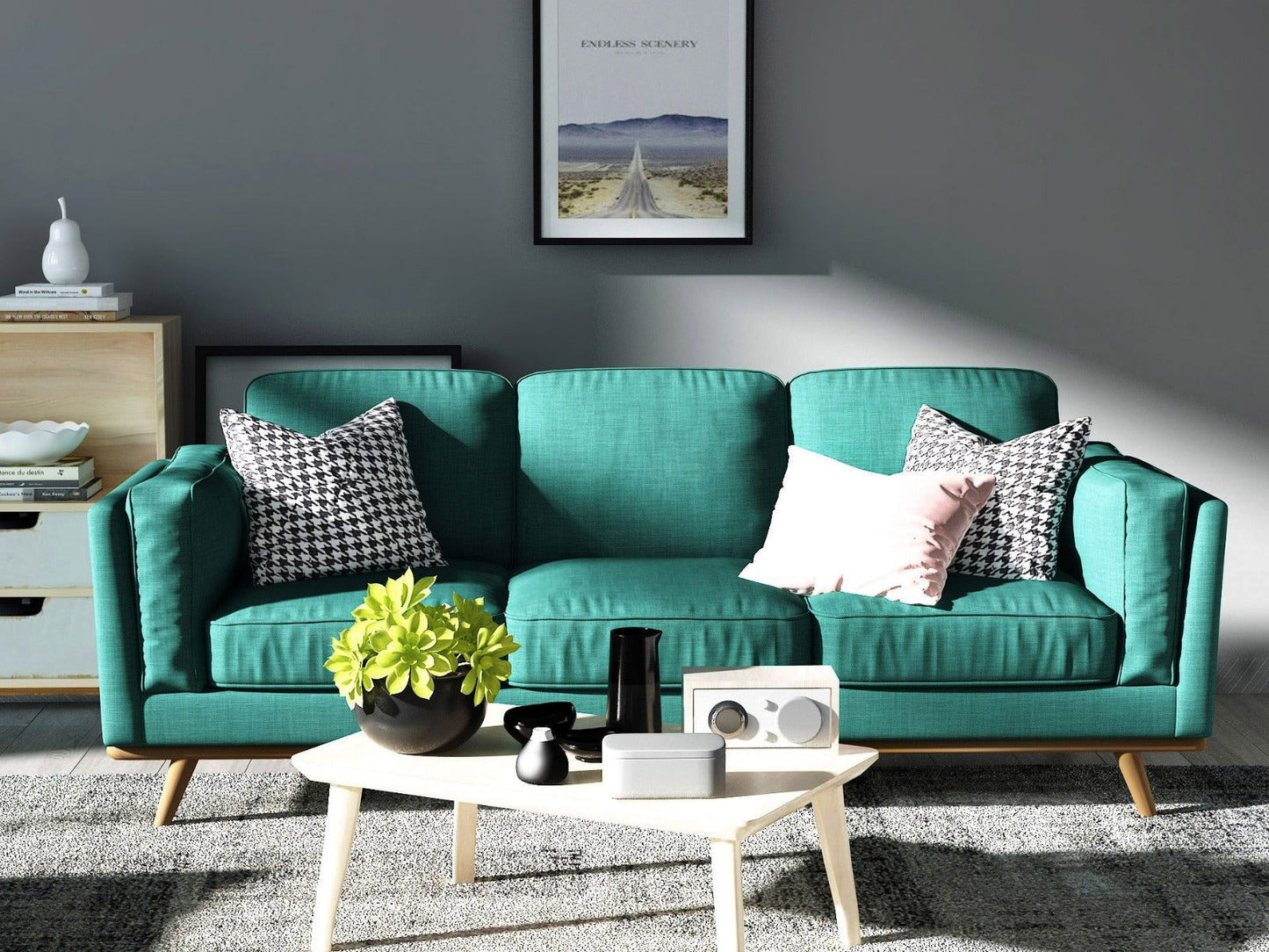3 Seater Sofa Teal Fabric Lounge Set for Living Room Couch with Wooden Frame - Cosy Abode