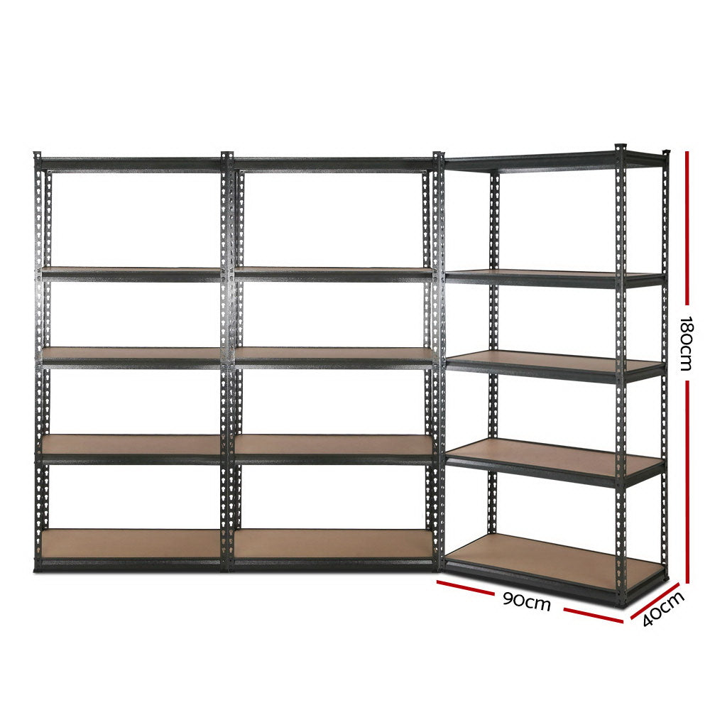 3x1.8M 5-Shelves Steel Warehouse Shelving Racking Garage Storage Rack Grey - Cosy Abode