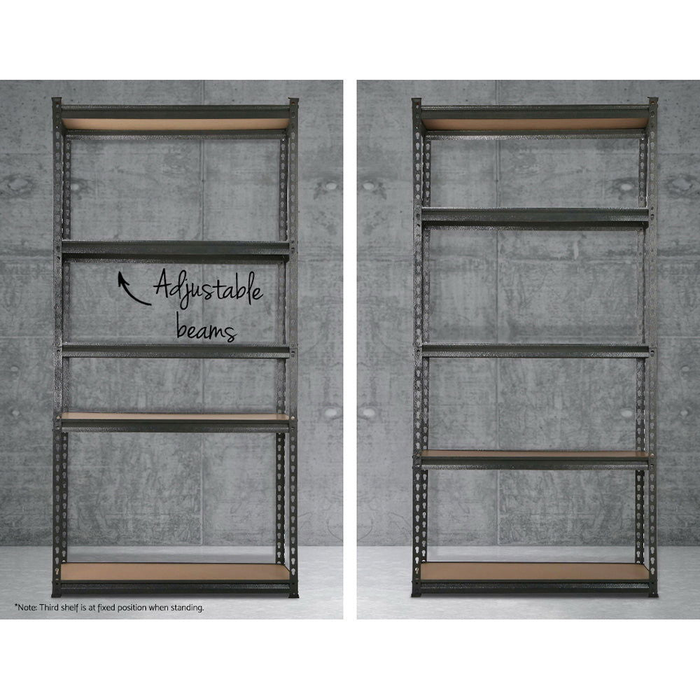 3x1.8M 5-Shelves Steel Warehouse Shelving Racking Garage Storage Rack Grey - Cosy Abode