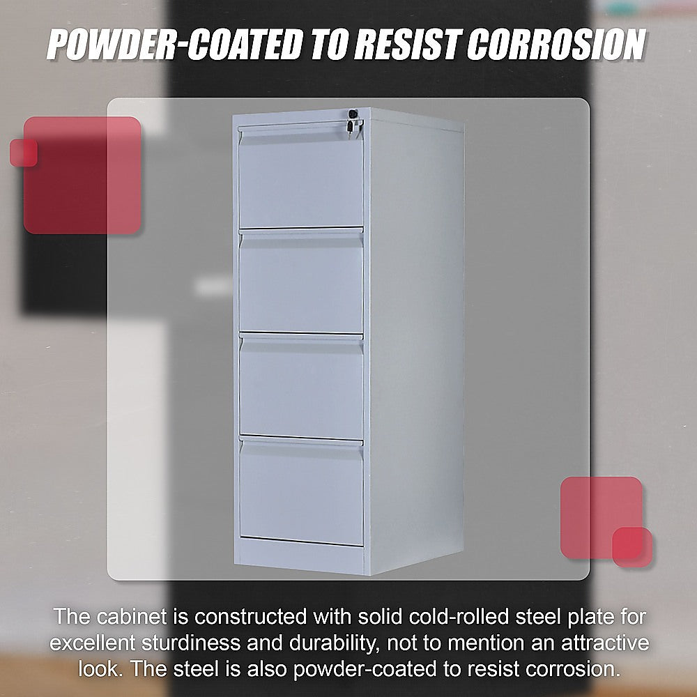 4-Drawer Shelf Office Filing Cabinet - Light Grey - Cosy Abode