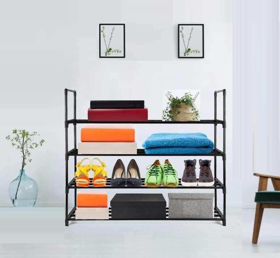 4-Tier Stainless Steel Shoe Rack Storage Organizer to Hold up to 20 Pairs of Shoes (80cm, Black) - Cosy Abode