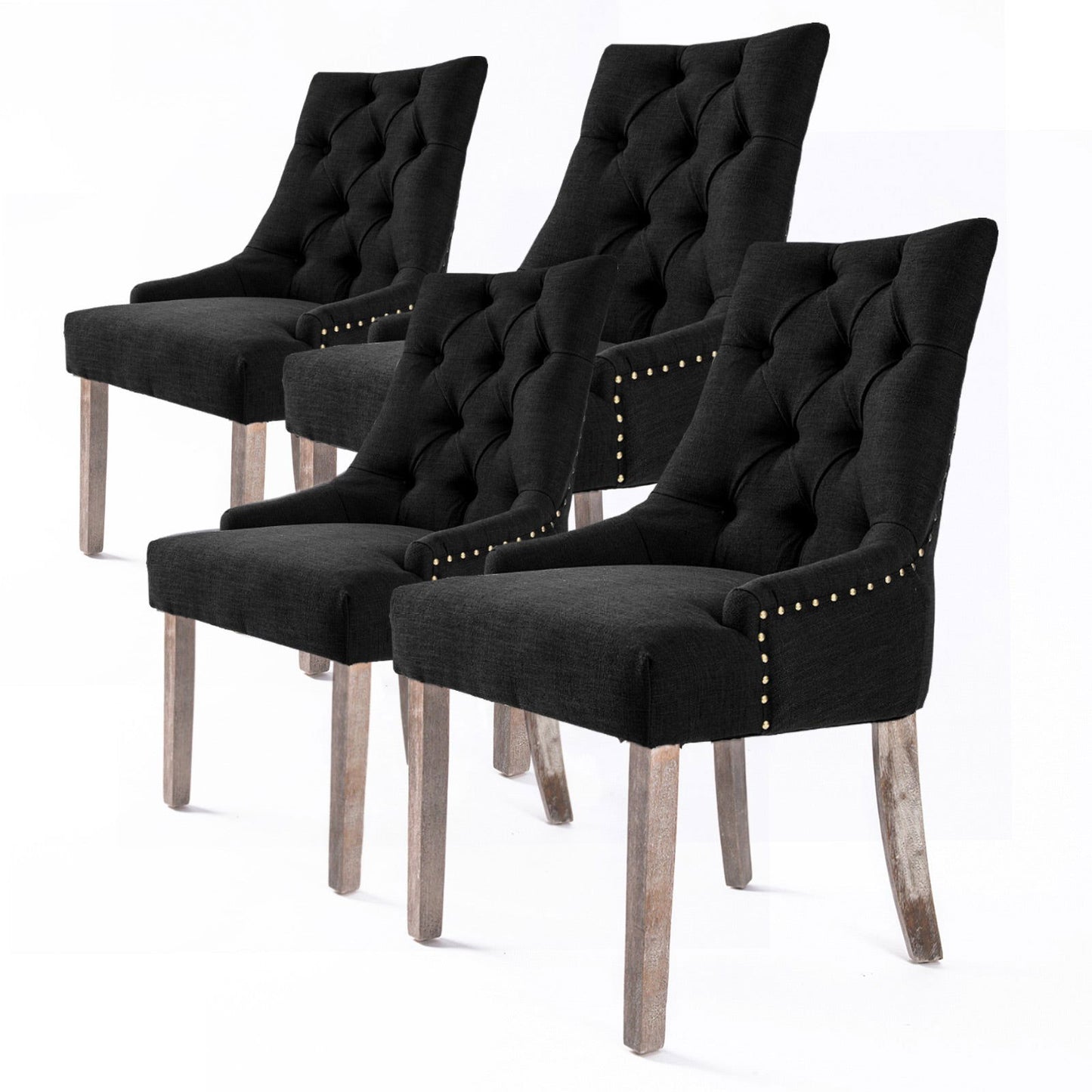 4X French Provincial Dining Chair Oak Leg AMOUR DARK BLACK - Cosy Abode