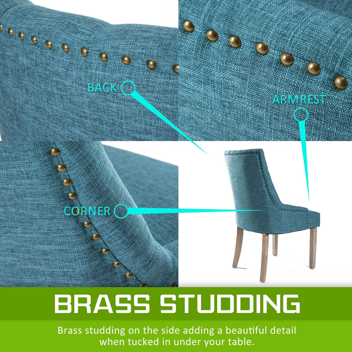 4X French Provincial Dining Chair Oak Leg AMOUR DARK BLUE - Cosy Abode