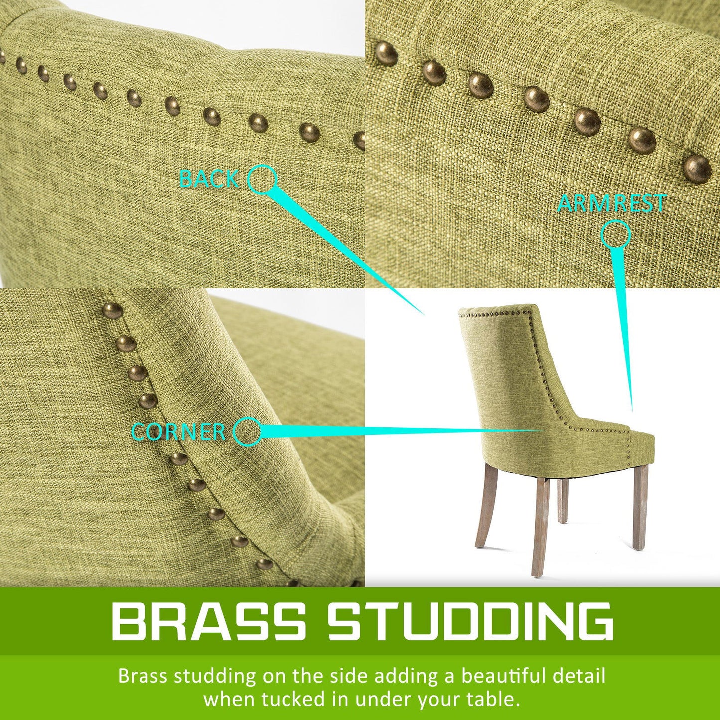 4X French Provincial Dining Chair Oak Leg AMOUR GREEN - Cosy Abode