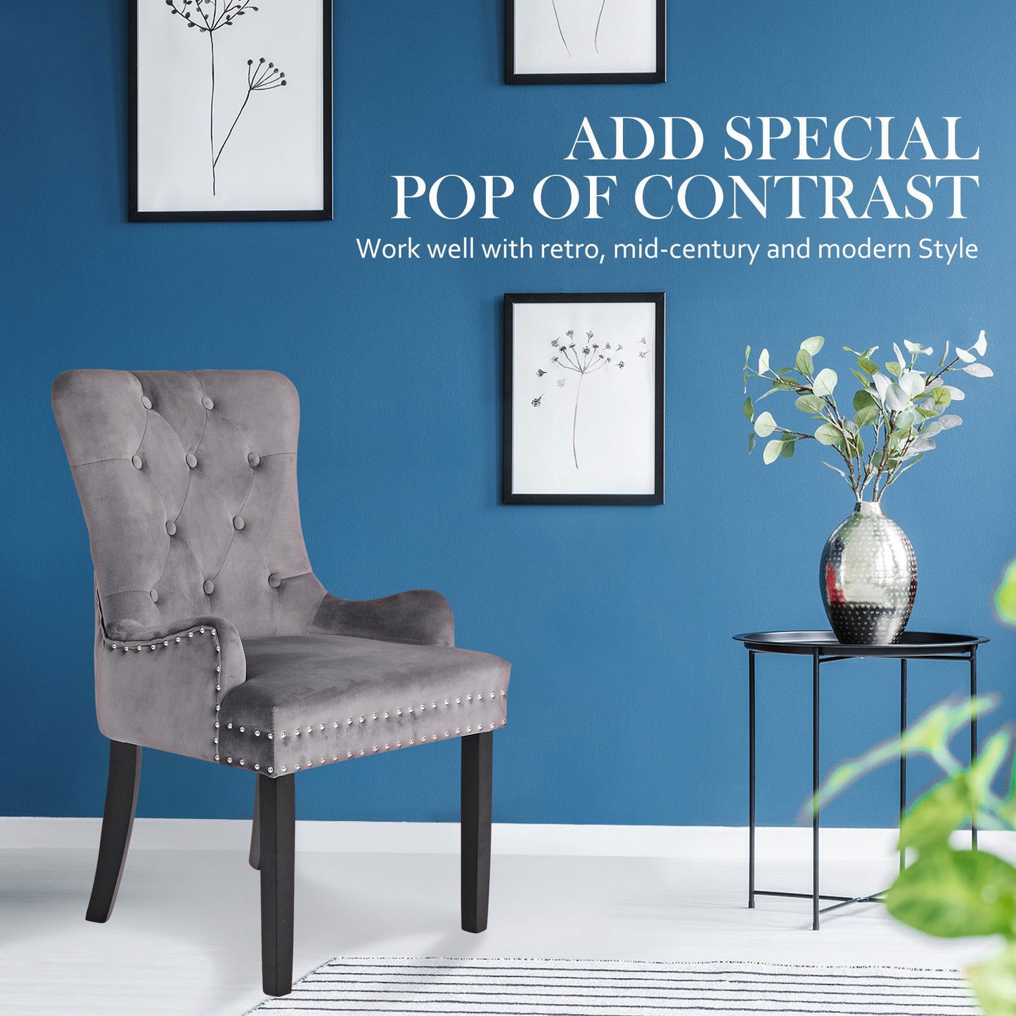 4X French Provincial Dining Chair Ring Studded Velvet Rubberwood Leg LISSE GREY - Cosy Abode